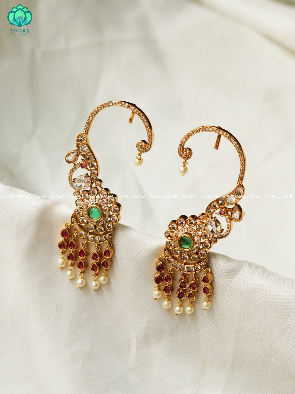 PEACOCK SEMI EARCUFF latest jewellery collection- zivara fashion