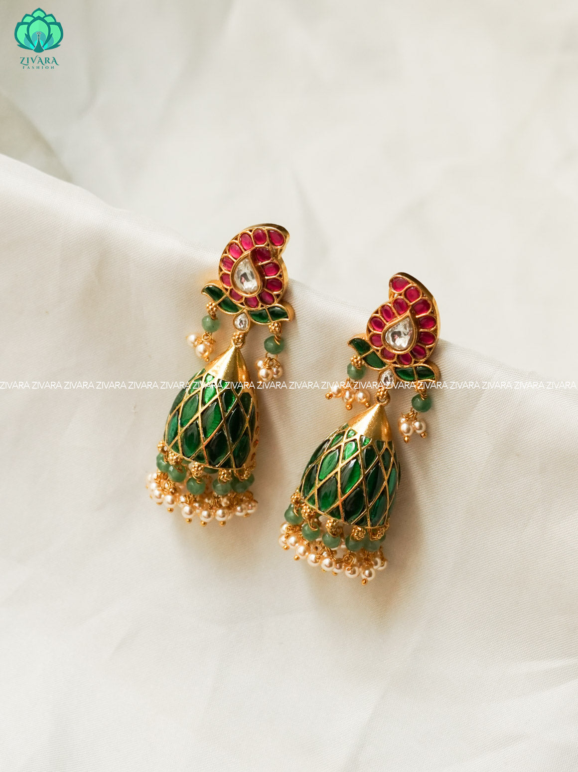 DIYA- EXUBERANT JADAU JHUMKAS - TRADITIONAL PREMIUM MATTE  polish JHUMKA- latest jewellery collection- zivara fashion