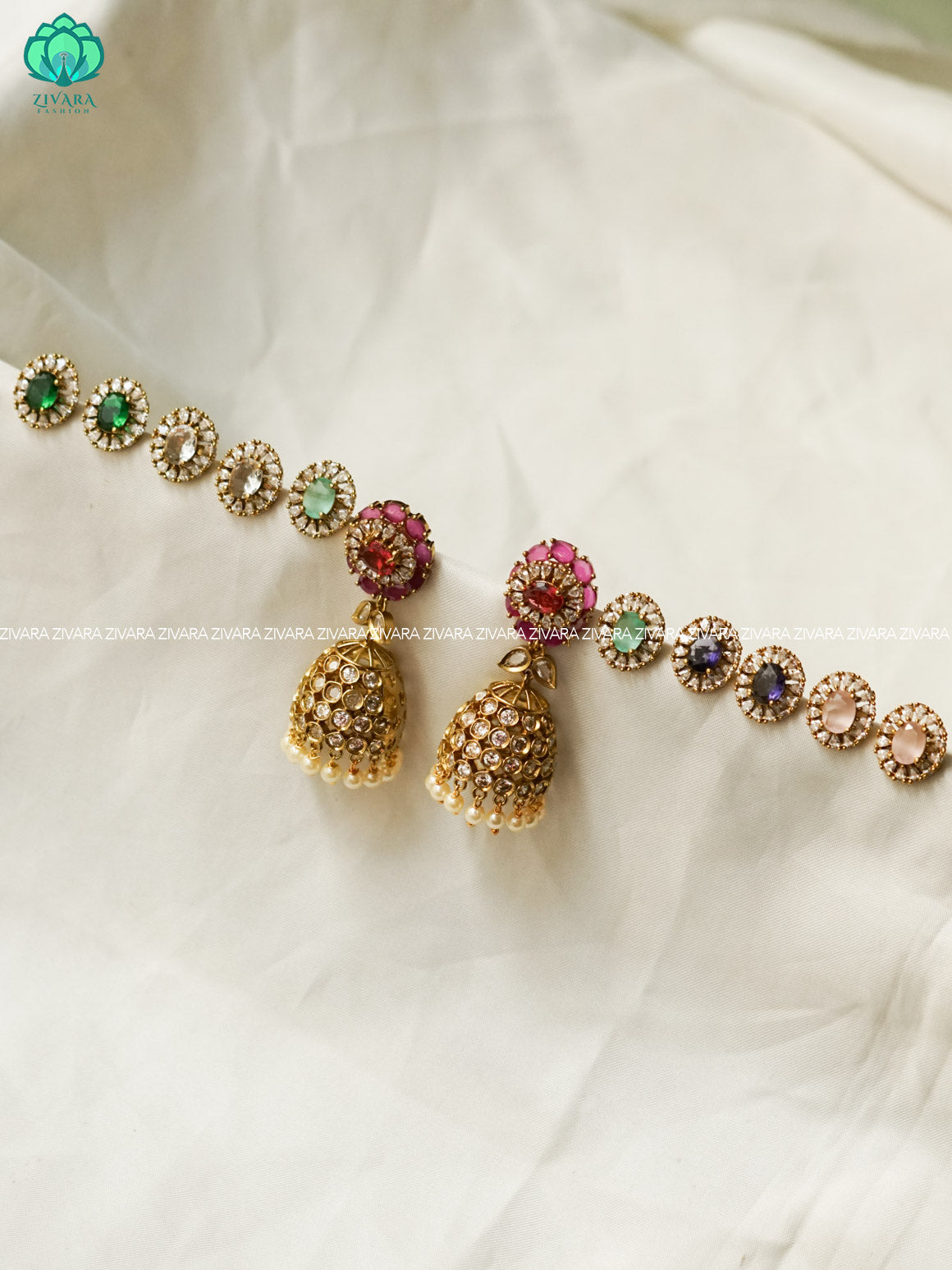 MULTICOLOUR INTERCHANGABLE - Bridal PREMIUM MATTE  polish JHUMKA- latest jewellery collection- zivara fashion