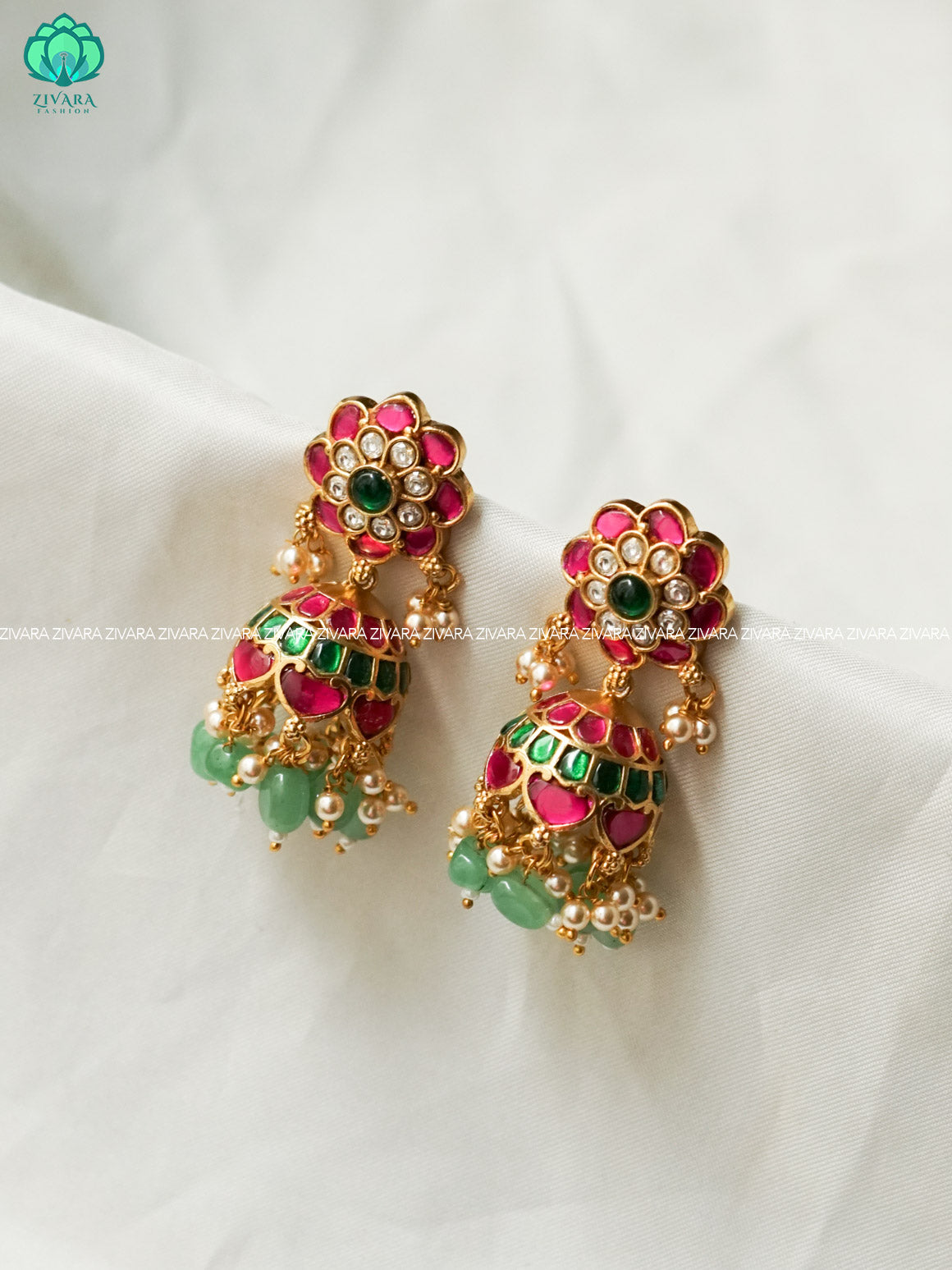 DIYA-  JADAU FLORAL JHUMKAS - TRADITIONAL PREMIUM MATTE  polish JHUMKA- latest jewellery collection- zivara fashion