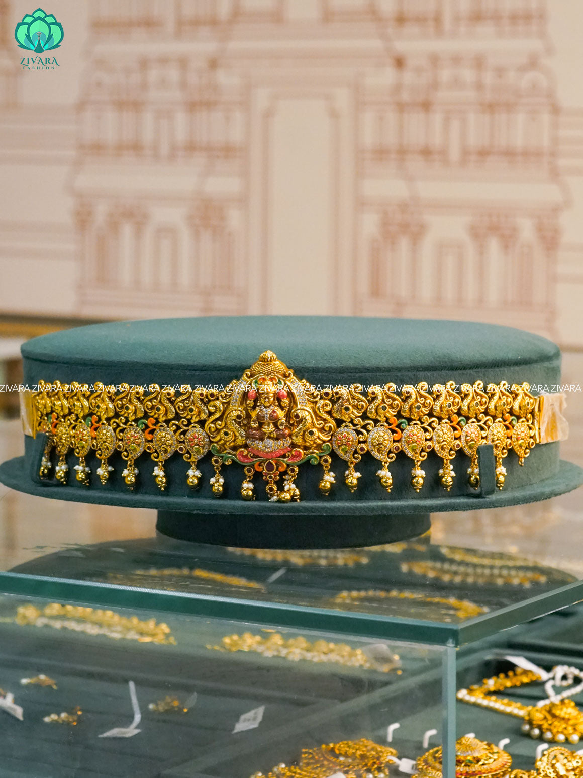 MADHURYA HANDPAINTED -TEMPLE PREMIUM MATTE LAKSHMI HIPBELT-ZIVARA FASHION