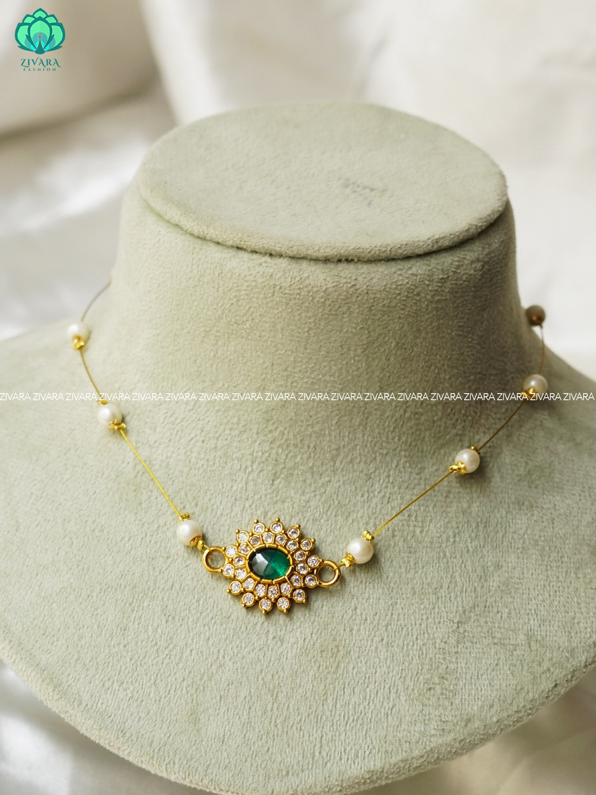 green stone oval - TAMARA pendant INVISIBLE MINIMAL ELEGANT HANDMADE NECKLACE WITH BRILLIANT FINISH MOTIFS- ZIVARA FASHION