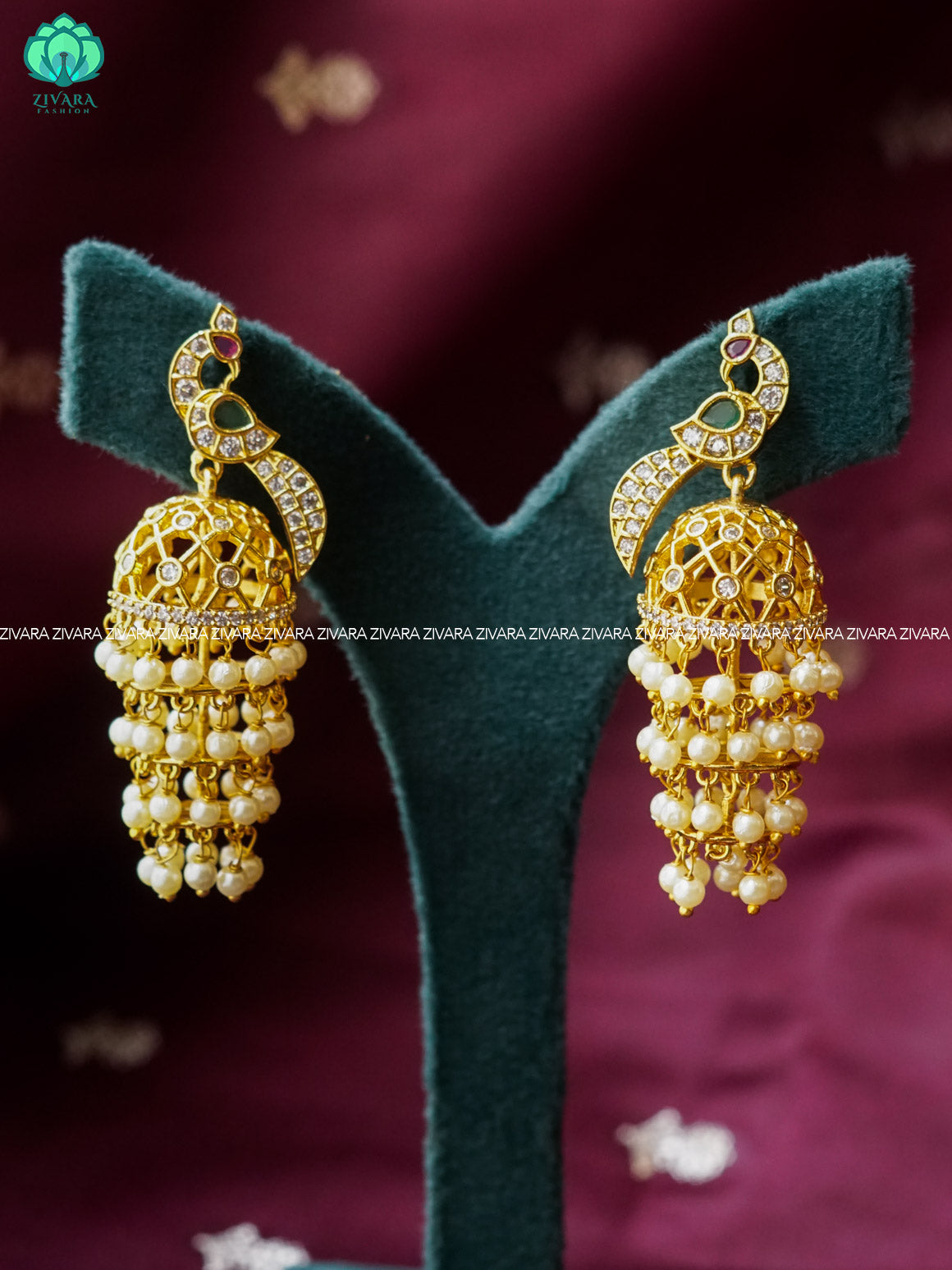 4 LAYER PEACOCK BRIDAL JHUMKA WITH BEADS HANGINGS - latest trending collection - ZIVARA FASHION