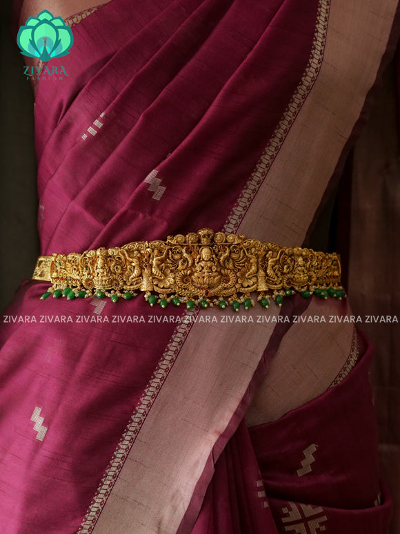 Grean beads- DHRUVA- MATTE TEMPLE STYLE (31 TO 37 INCHES  ) Latest South indian budget friendly hipbelt collection- Zivara Fashion