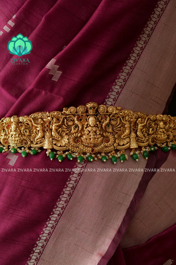 Grean beads- DHRUVA- MATTE TEMPLE STYLE (31 TO 37 INCHES  ) Latest South indian budget friendly hipbelt collection- Zivara Fashion