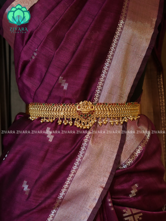 GOLD BALLS and pearls - DHRUVA- MATTE TEMPLE STYLE (31 TO 37 INCHES  ) Latest South indian budget friendly hipbelt collection- Zivara Fashion