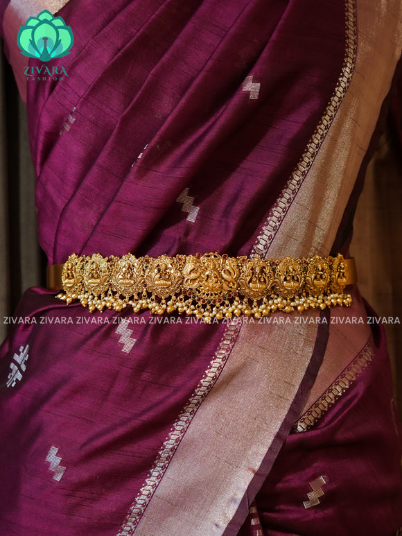 GOLD BALLS & PEARLS - DHRUVA- MATTE TEMPLE STYLE (31 TO 37 INCHES  ) Latest South indian budget friendly hipbelt collection- Zivara Fashion