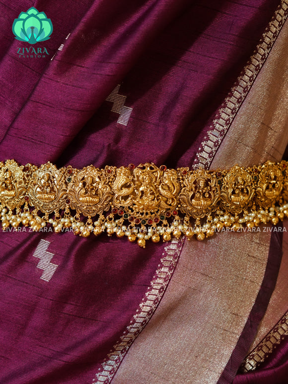 GOLD BALLS & PEARLS - DHRUVA- MATTE TEMPLE STYLE (31 TO 37 INCHES  ) Latest South indian budget friendly hipbelt collection- Zivara Fashion