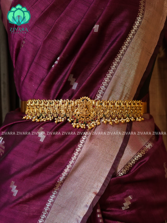 GOLD BALLS & PEARLS - DHRUVA- MATTE TEMPLE STYLE (31 TO 37 INCHES  ) Latest South indian budget friendly hipbelt collection- Zivara Fashion