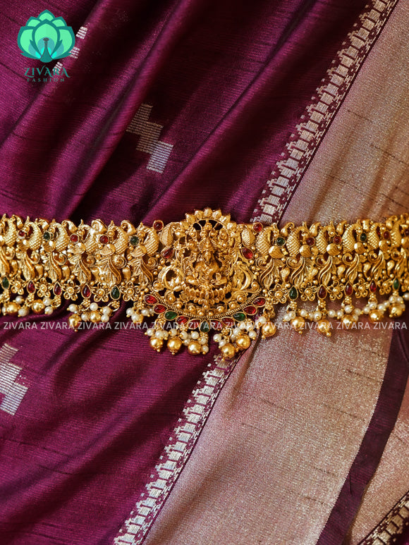 GOLD BALLS & PEARLS - DHRUVA- MATTE TEMPLE STYLE (31 TO 37 INCHES  ) Latest South indian budget friendly hipbelt collection- Zivara Fashion