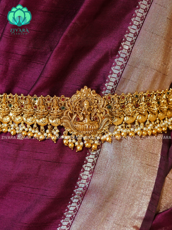 GOLD BALLS AND PEARLS - DHRUVA- MATTE TEMPLE STYLE (31 TO 37 INCHES  ) Latest South indian budget friendly hipbelt collection- Zivara Fashion