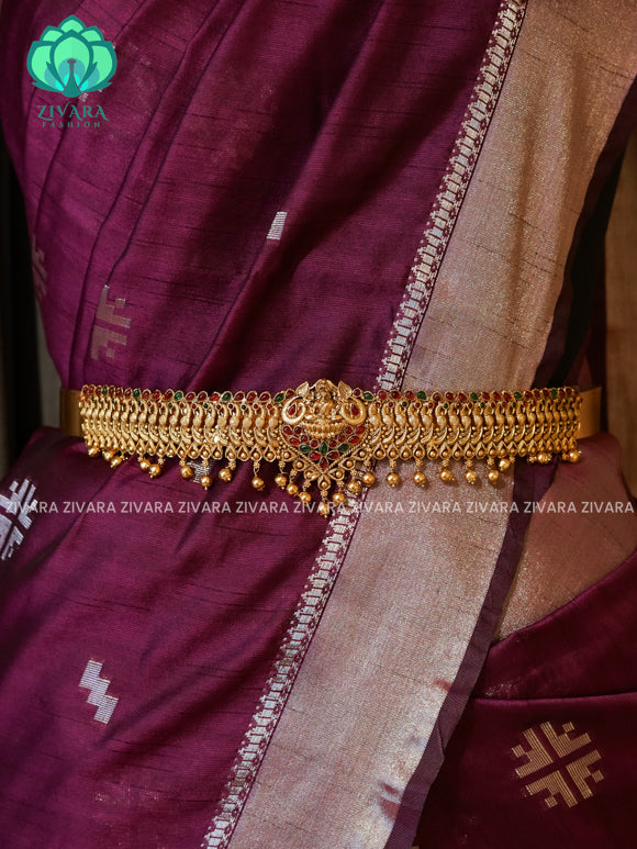 GOLD BALLS  - DHRUVA- MATTE TEMPLE STYLE (31 TO 37 INCHES  ) Latest South indian budget friendly hipbelt collection- Zivara Fashion