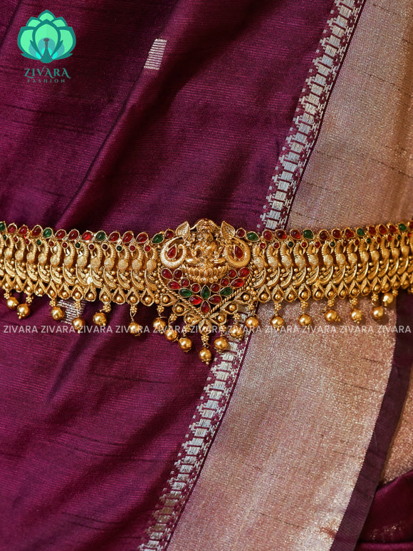 GOLD BALLS  - DHRUVA- MATTE TEMPLE STYLE (31 TO 37 INCHES  ) Latest South indian budget friendly hipbelt collection- Zivara Fashion