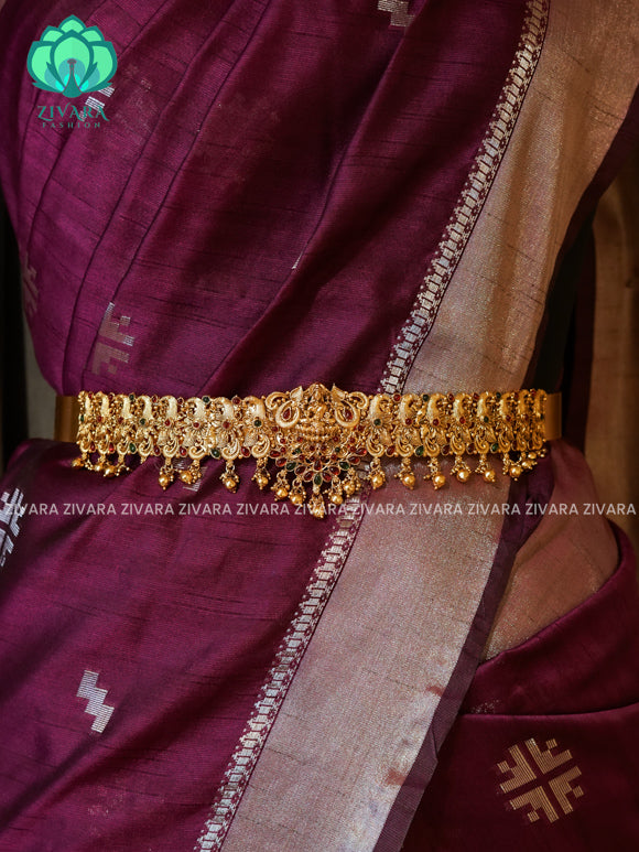 GOLD BALLS AND GOLD PEARLS - DHRUVA- MATTE TEMPLE STYLE (31 TO 37 INCHES  ) Latest South indian budget friendly hipbelt collection- Zivara Fashion