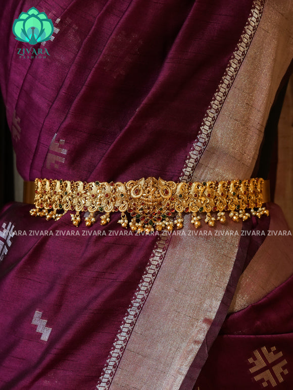 GOLD BALLS AND PEARLS  - DHRUVA- MATTE TEMPLE STYLE (31 TO 37 INCHES  ) Latest South indian budget friendly hipbelt collection- Zivara Fashion