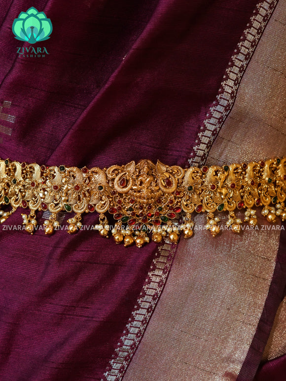 GOLD BALLS AND PEARLS  - DHRUVA- MATTE TEMPLE STYLE (31 TO 37 INCHES  ) Latest South indian budget friendly hipbelt collection- Zivara Fashion