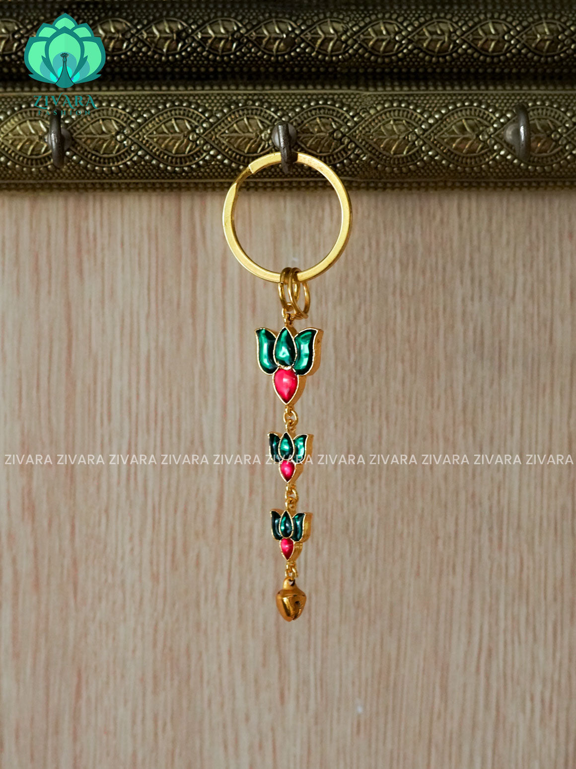 GREEN AND PINK - Lotus- Tamara Premium quality metal keychain - Unique return gift options- Zivara Fashion