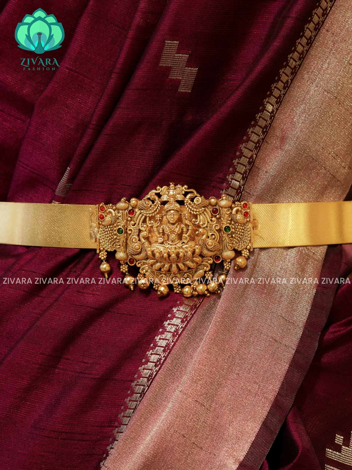 GOLD with pearls BALLS  - DHRUVA- MATTE TEMPLE STYLE (31 TO 37 INCHES  ) Latest South indian budget friendly hipbelt collection- Zivara Fashion