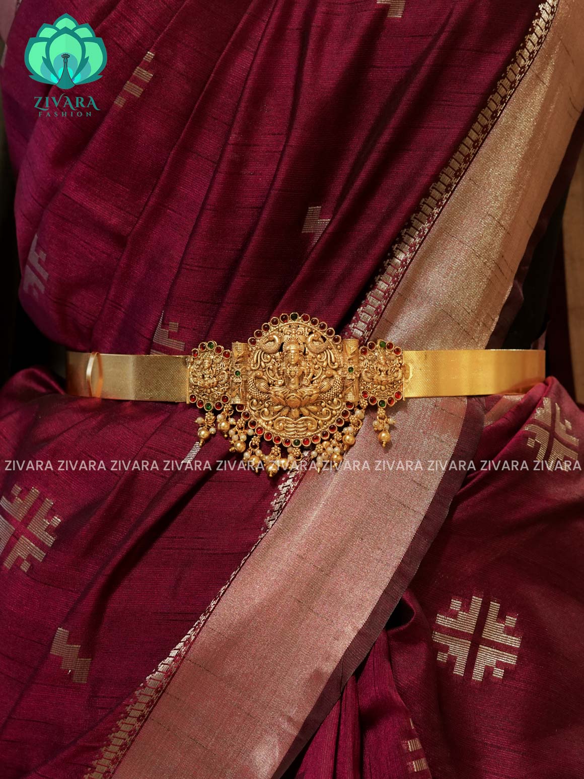 GOLD with pearls BALLS  - DHRUVA- MATTE TEMPLE STYLE (31 TO 37 INCHES  ) Latest South indian budget friendly hipbelt collection- Zivara Fashion