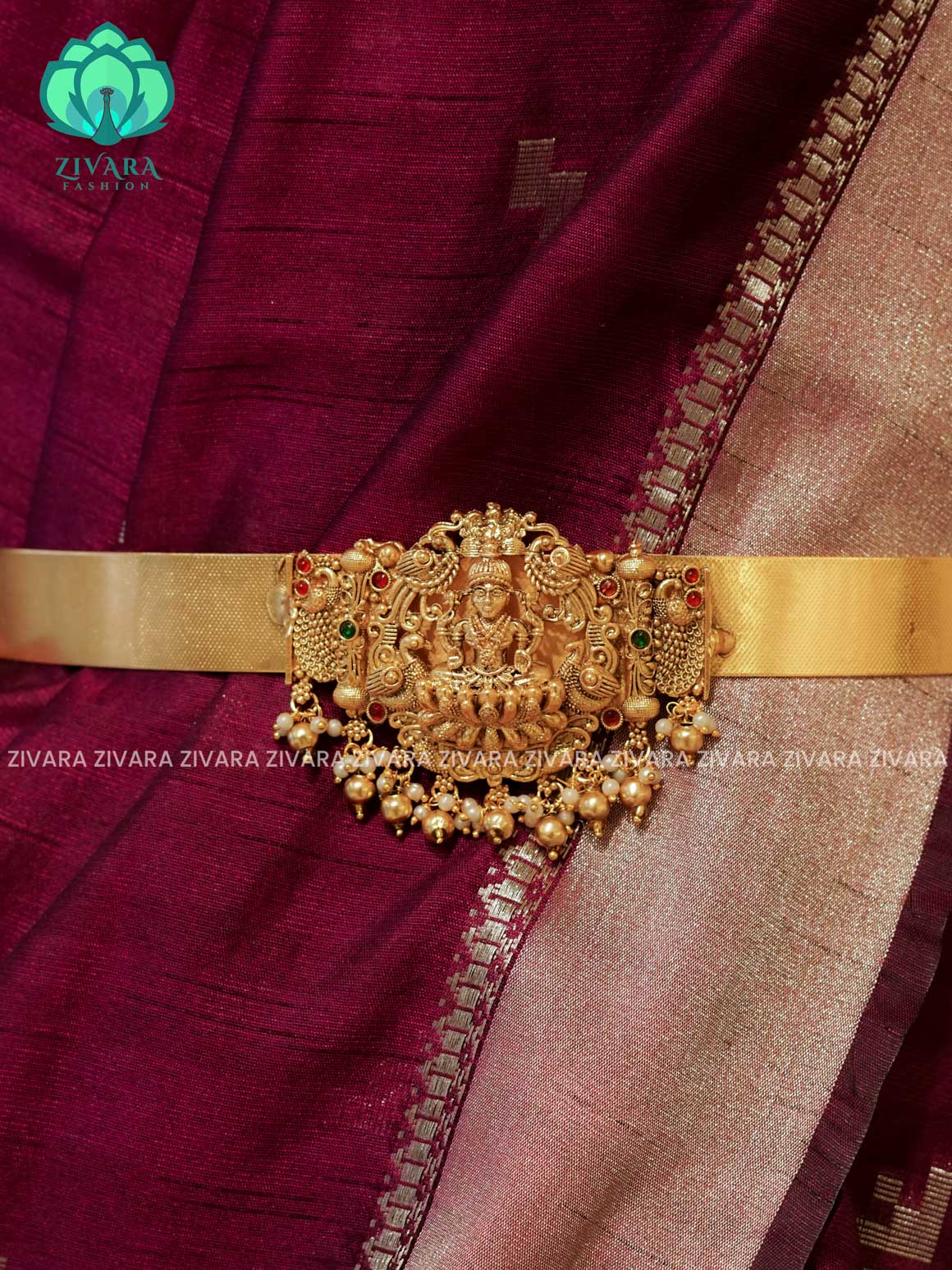 GOLD with pearls BALLS  - DHRUVA- MATTE TEMPLE STYLE (31 TO 37 INCHES  ) Latest South indian budget friendly hipbelt collection- Zivara Fashion