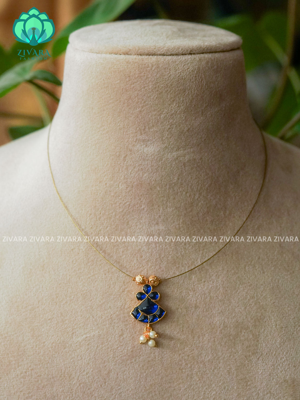 BLUE - TAMARA - FROCK INVISIBLE MINIMAL ELEGANT HANDMADE NECKLACE WITH BRILLIANT FINISH MOTIFS- ZIVARA FASHION