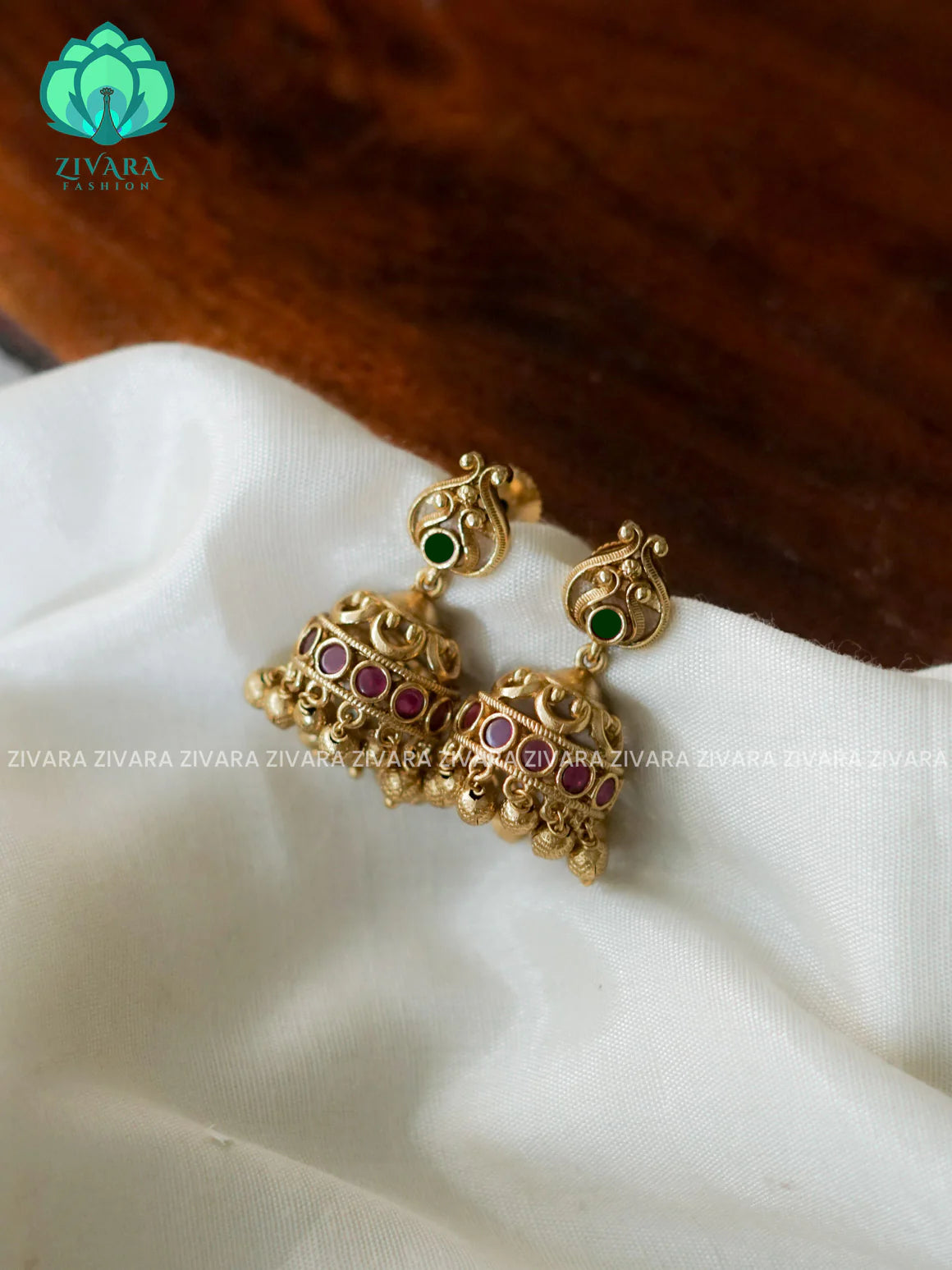 RUBY GREEN Small size kids friendly - TRADITIONAL PREMIUM MATTE  polish JHUMKA- latest jewellery collection- zivara fashion