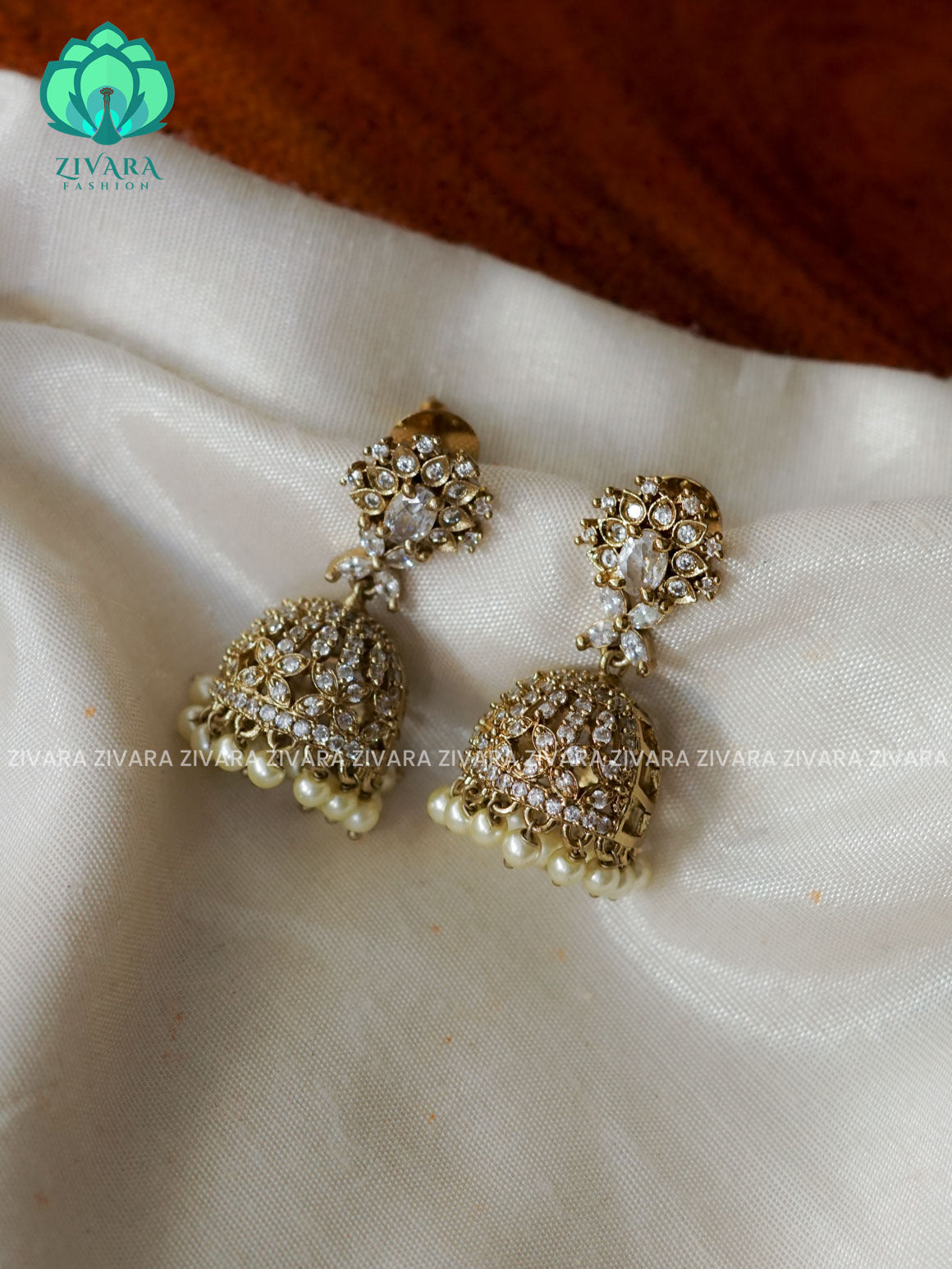 White stone jhumka - TRADITIONAL PREMIUM MATTE  polish JHUMKA- latest jewellery collection- zivara fashion