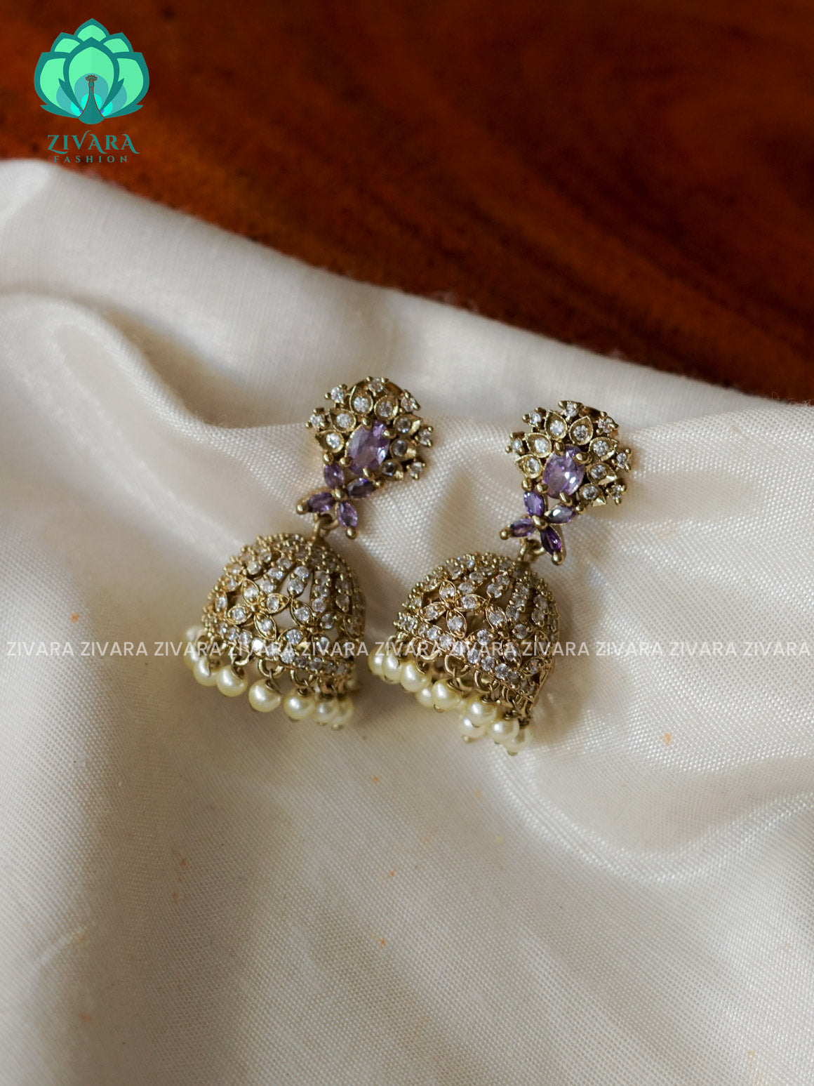 Purple White stone jhumka - TRADITIONAL PREMIUM MATTE  polish JHUMKA- latest jewellery collection- zivara fashion