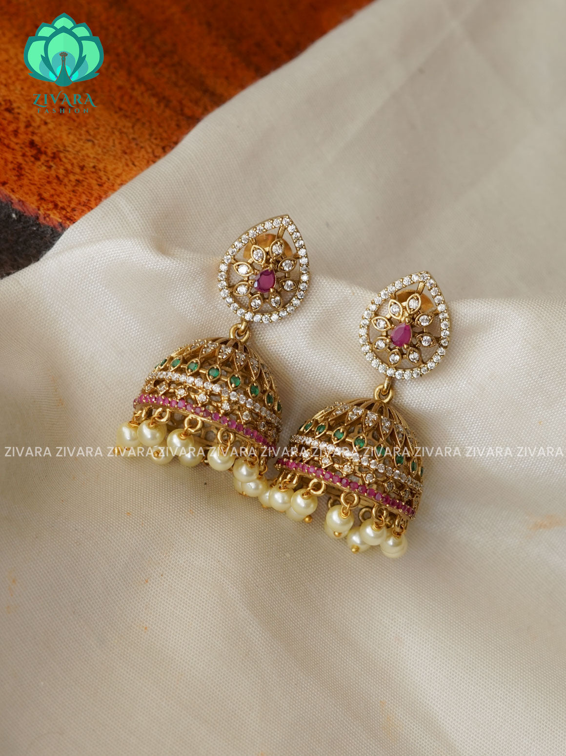 LONG PEACOCK AND Flower - TRADITIONAL PREMIUM MATTE  polish JHUMKA- latest jewellery collection- zivara fashion