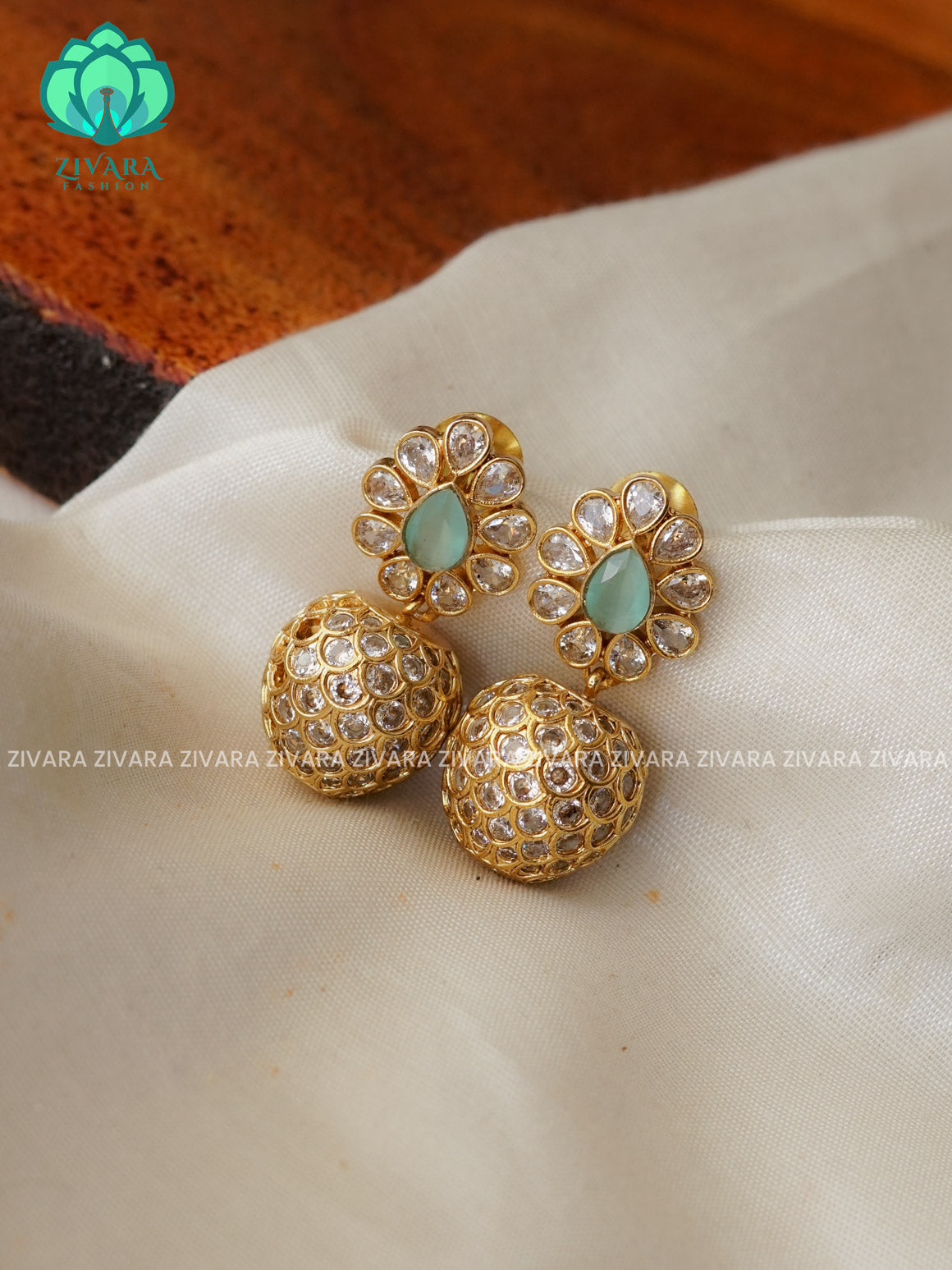 MINT GREEN  - BALL JHUMKA  - latest jewellery collection- zivara fashion