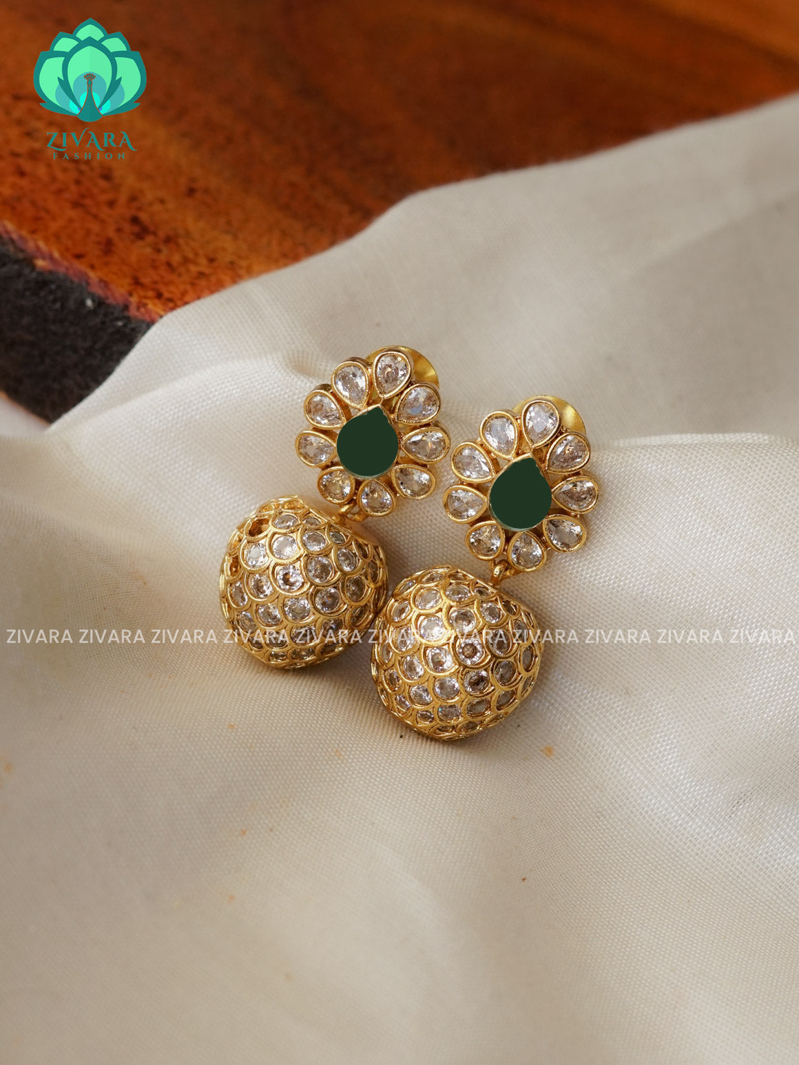 GREEN - BALL JHUMKA  - latest jewellery collection- zivara fashion