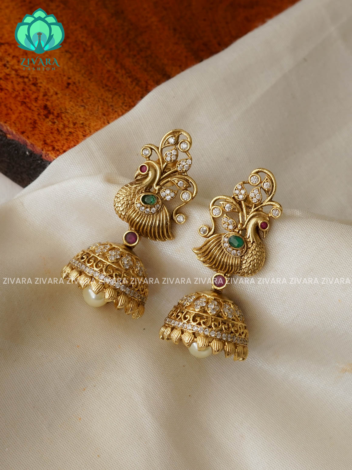 Peacock - TRADITIONAL PREMIUM MATTE  polish JHUMKA- latest jewellery collection- zivara fashion