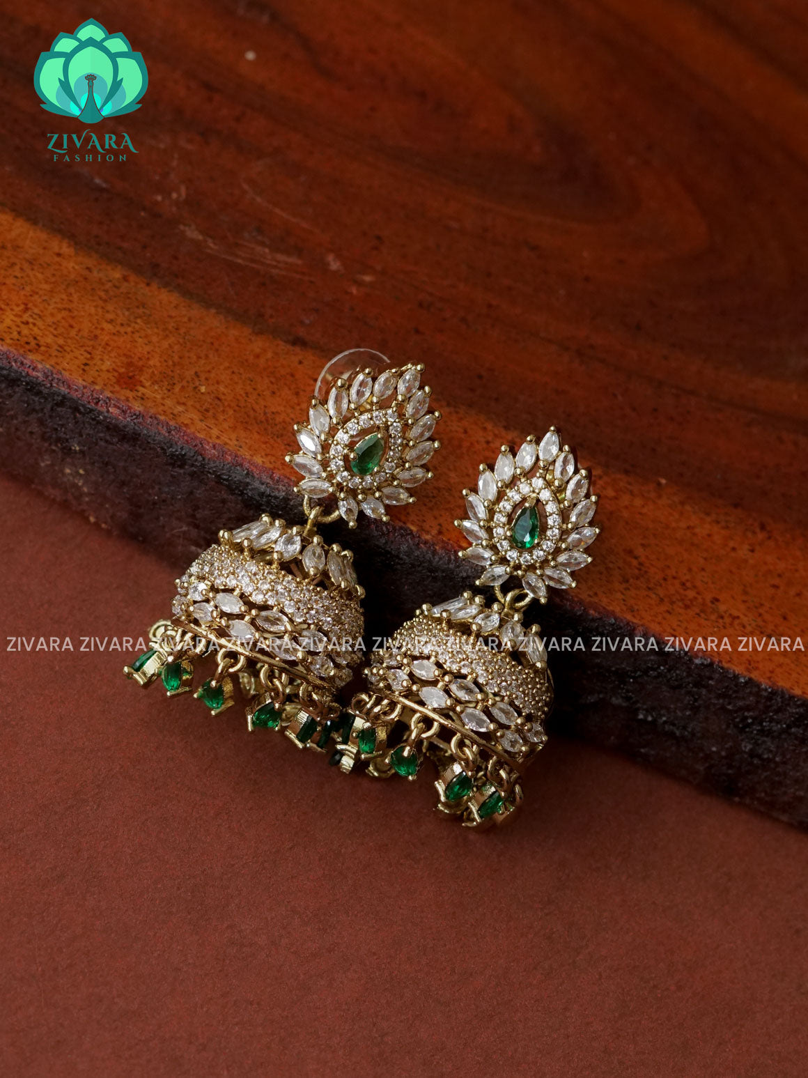 DArk green  - Victoria dark finish  stone medium size jhumka (2 INCHES) - TRADITIONAL PREMIUM  JHUMKA- latest jewellery collection- zivara fashion