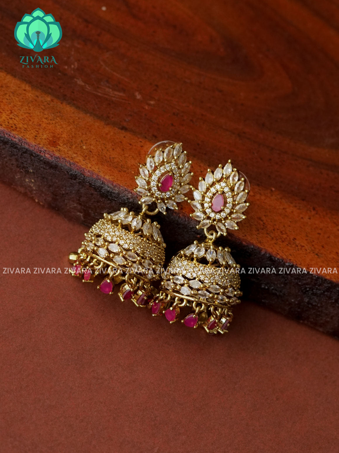 RUBY - Victoria dark finish  stone medium size jhumka (2 INCHES) - TRADITIONAL PREMIUM  JHUMKA- latest jewellery collection- zivara fashion