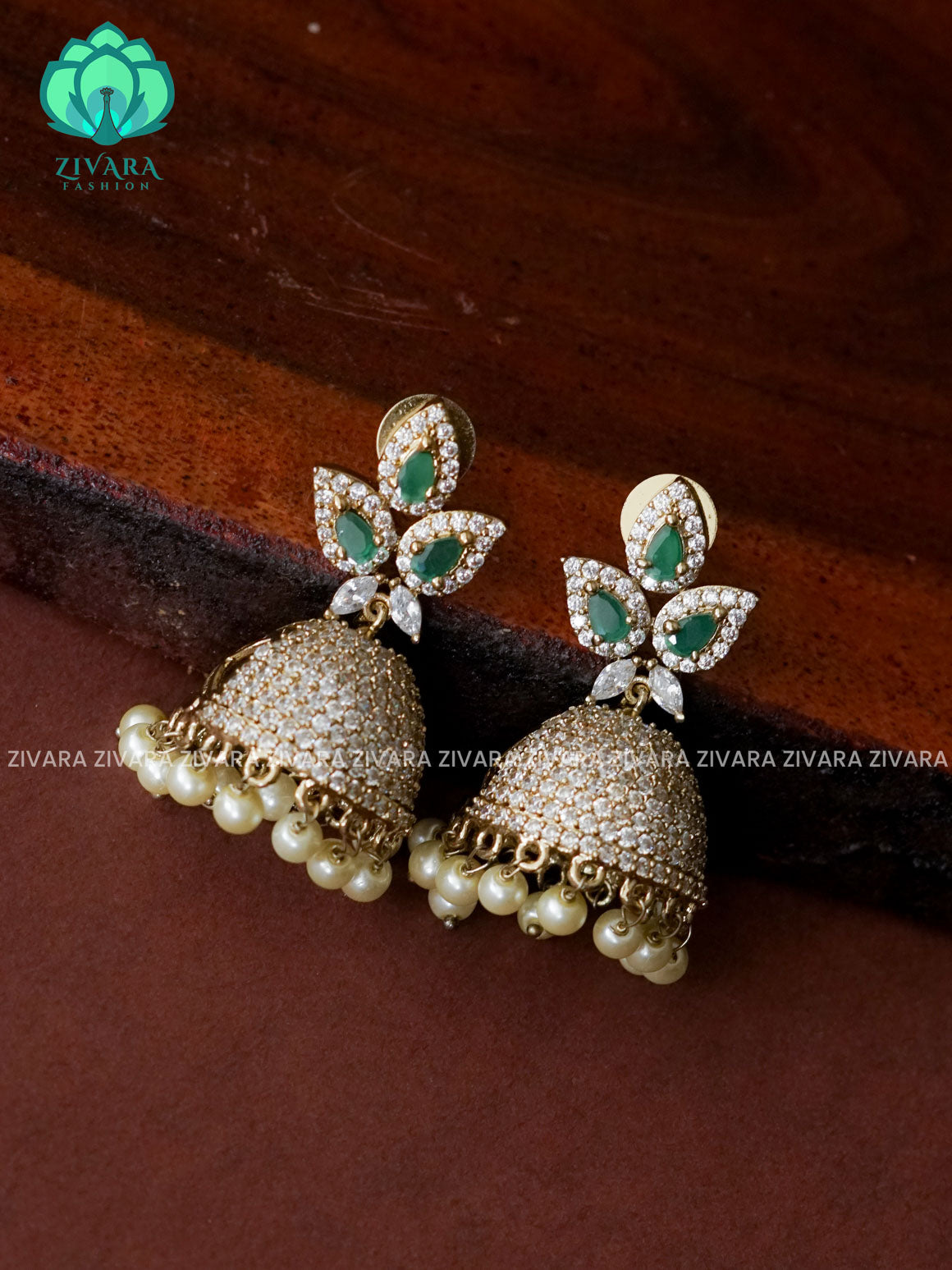 GREEN - Peacock Victoria dark finish  stone medium size jhumka (2 INCHES) - TRADITIONAL PREMIUM  JHUMKA- latest jewellery collection- zivara fashion