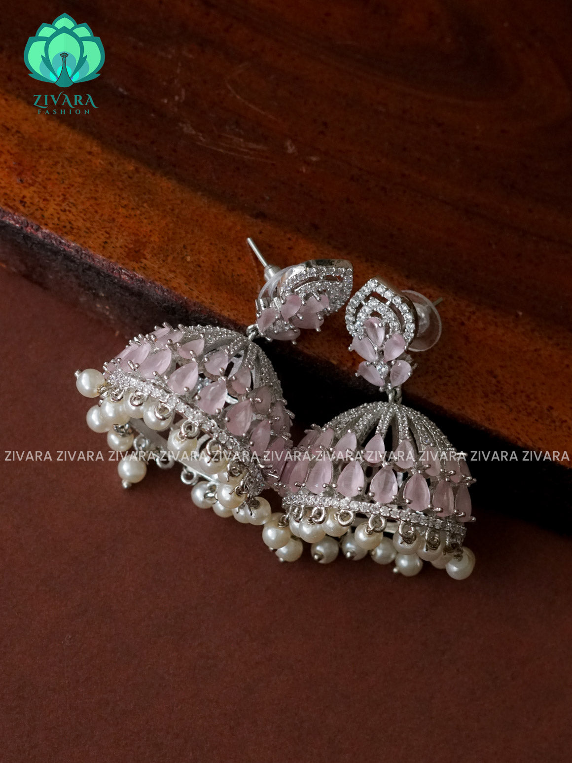 PASTEL PINK  - BIG SIZE silver JHUMKA- TRADITIONAL PREMIUM MATTE  polish JHUMKA- latest jewellery collection- zivara fashion