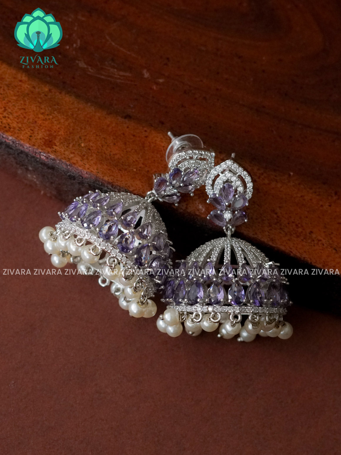 PURPLE - BIG SIZE silver JHUMKA- TRADITIONAL PREMIUM MATTE  polish JHUMKA- latest jewellery collection- zivara fashion