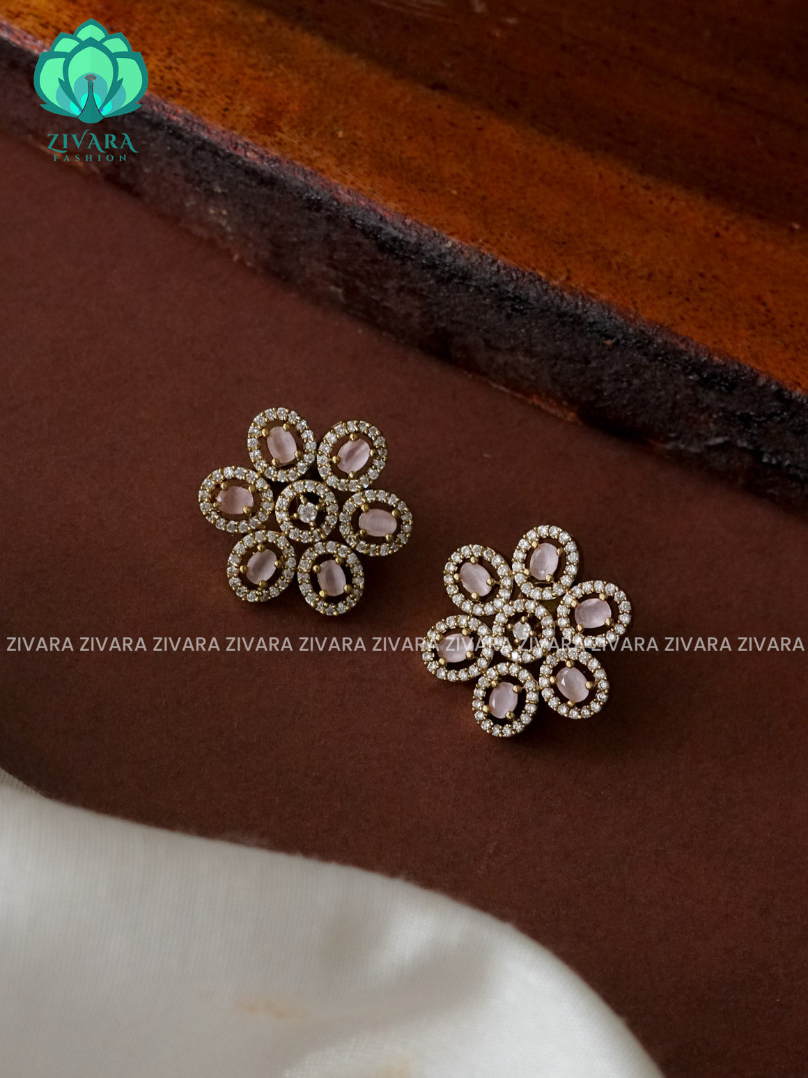 PINK SMALL FLOWER - TRADITIONAL PREMIUM VICTORIA STUDS- latest jewellery collection- zivara fashion