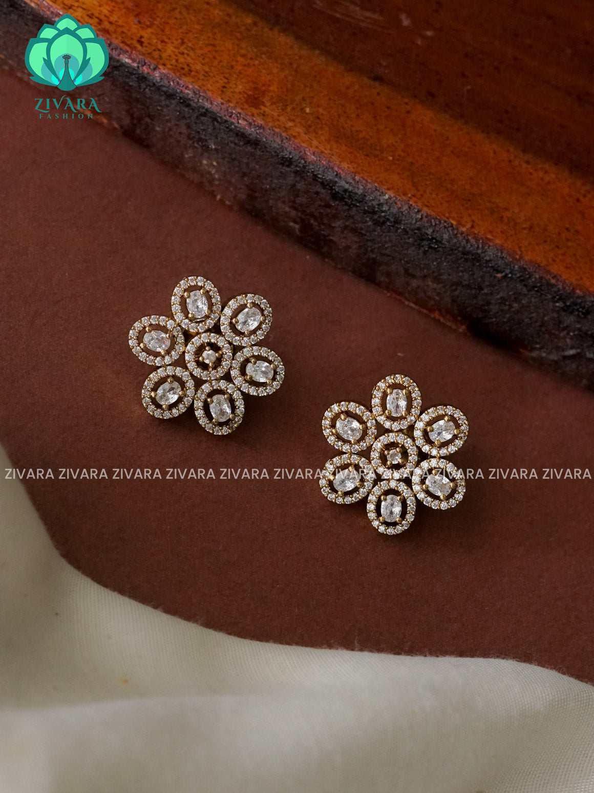 WHITE SMALL FLOWER - TRADITIONAL PREMIUM VICTORIA STUDS- latest jewellery collection- zivara fashion