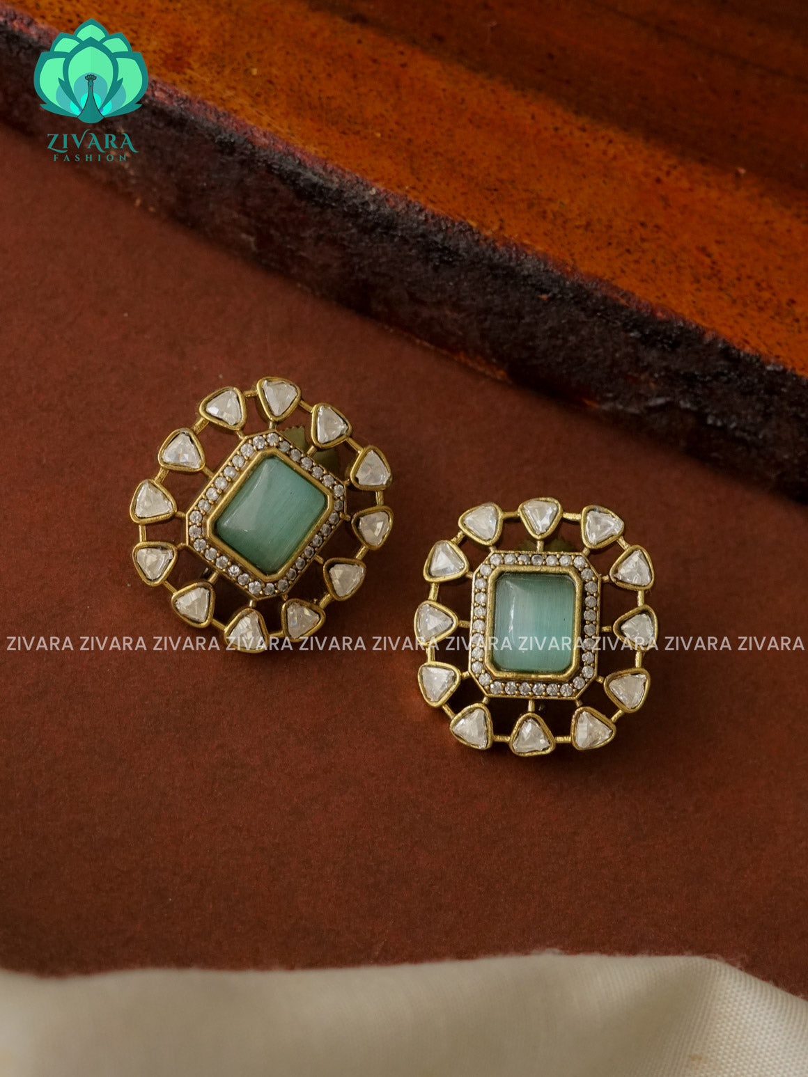 PASTEL GREEN FLOWER - TRADITIONAL PREMIUM VICTORIA STUDS- latest jewellery collection- zivara fashion