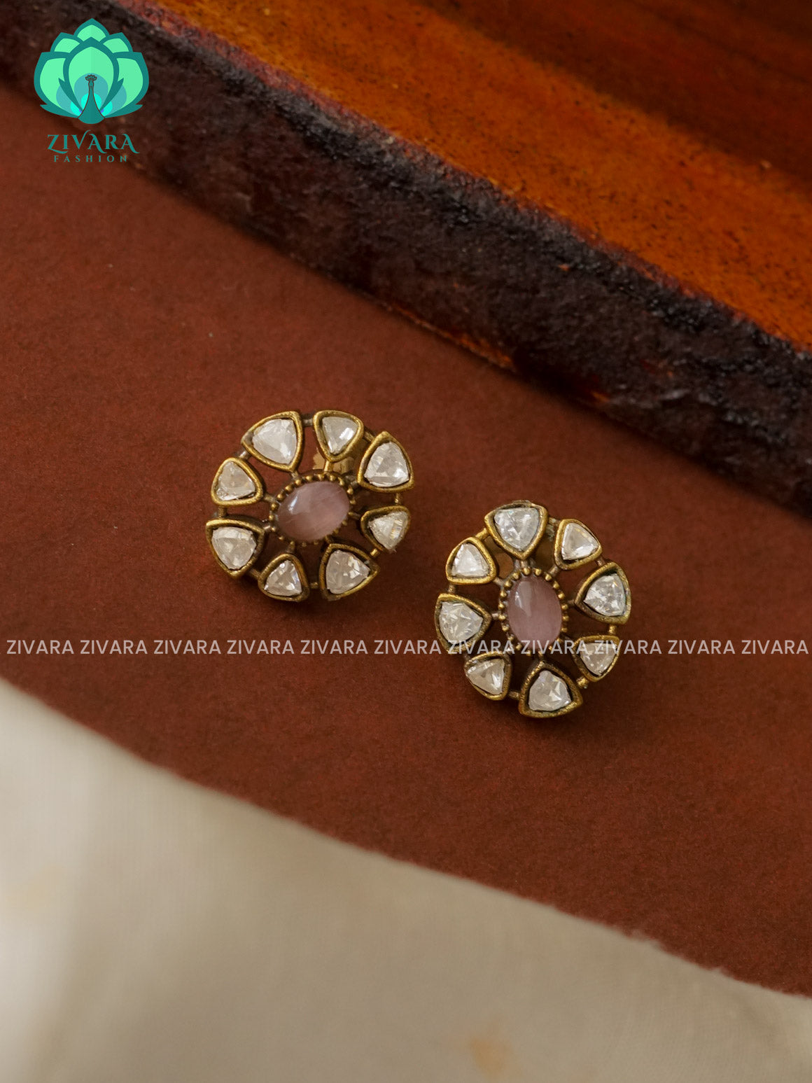 PASTEL PINK  FLOWER - TRADITIONAL PREMIUM VICTORIA STUDS- latest jewellery collection- zivara fashion