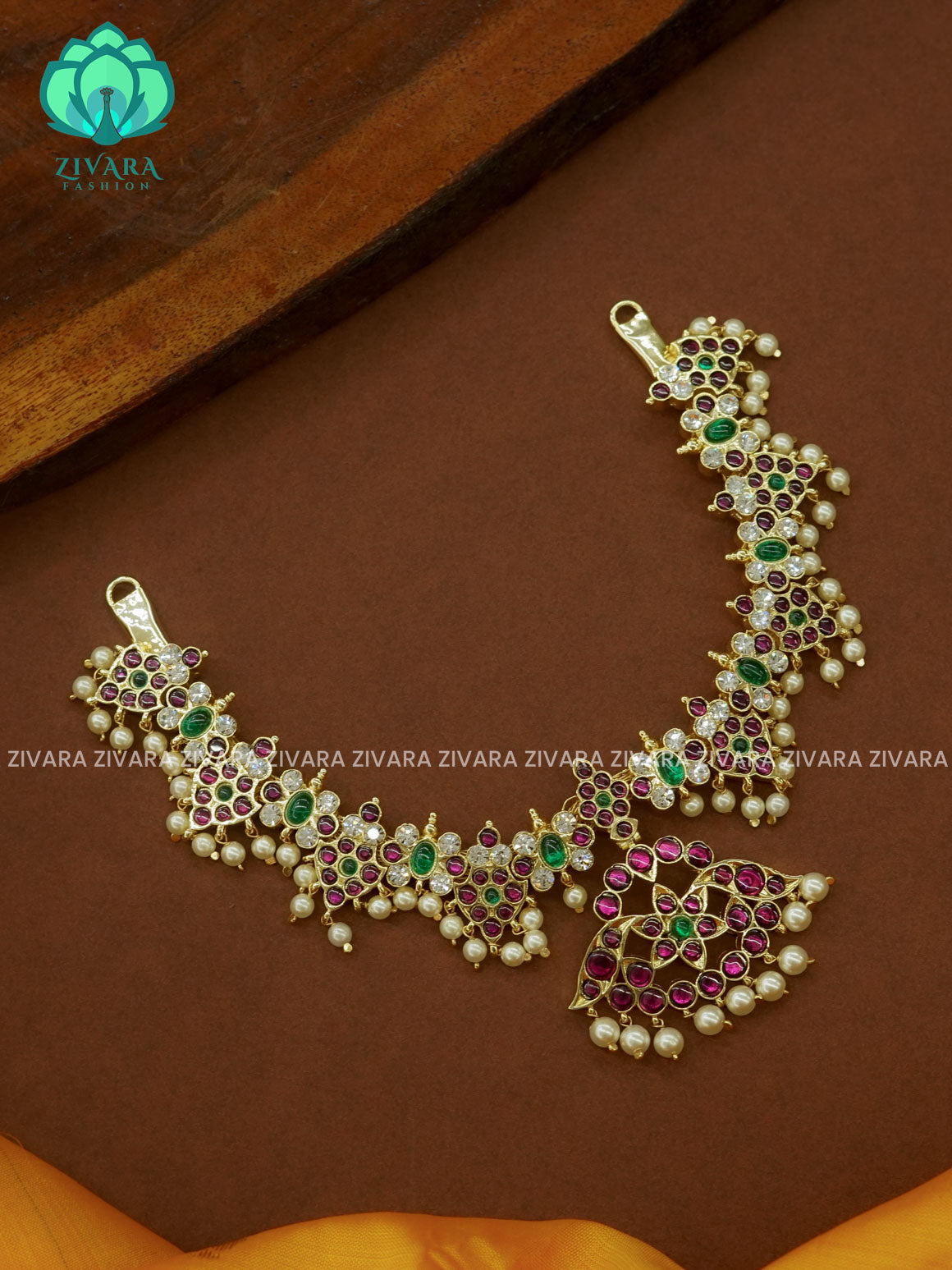 MATHANGI- NECKLACE- REAL KEMP BHARATHANATYAM DANCE PREMIUM JEWELLERY (PREORDER WITH 3 TO 10 DAYS DISPATCH TIME)