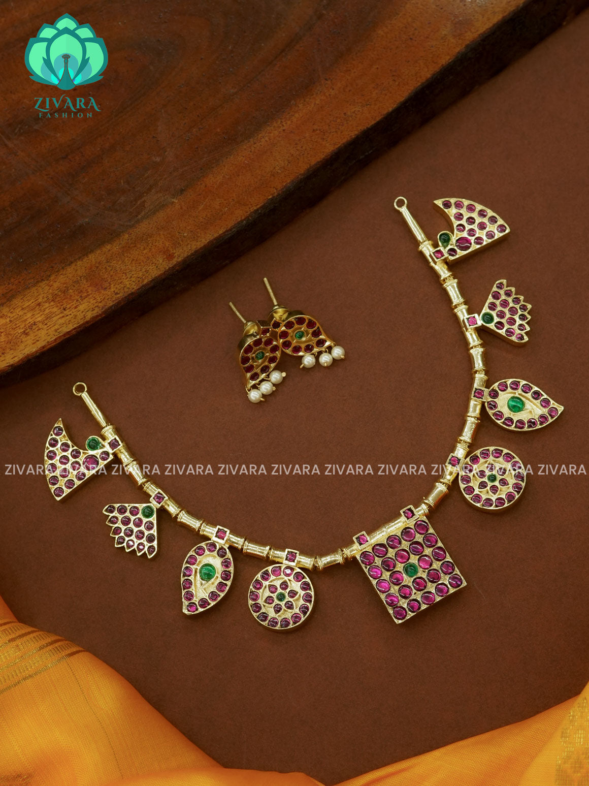 MATHANGI- NECKLACE- REAL KEMP BHARATHANATYAM DANCE PREMIUM JEWELLERY (PREORDER WITH 3 TO 10 DAYS DISPATCH TIME)