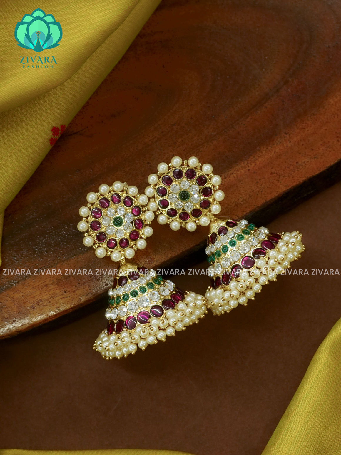 MATHANGI- JHUMKA- REAL KEMP BHARATHANATYAM DANCE PREMIUM JEWELLERY (PREORDER WITH 3 TO 10 DAYS DISPATCH TIME)