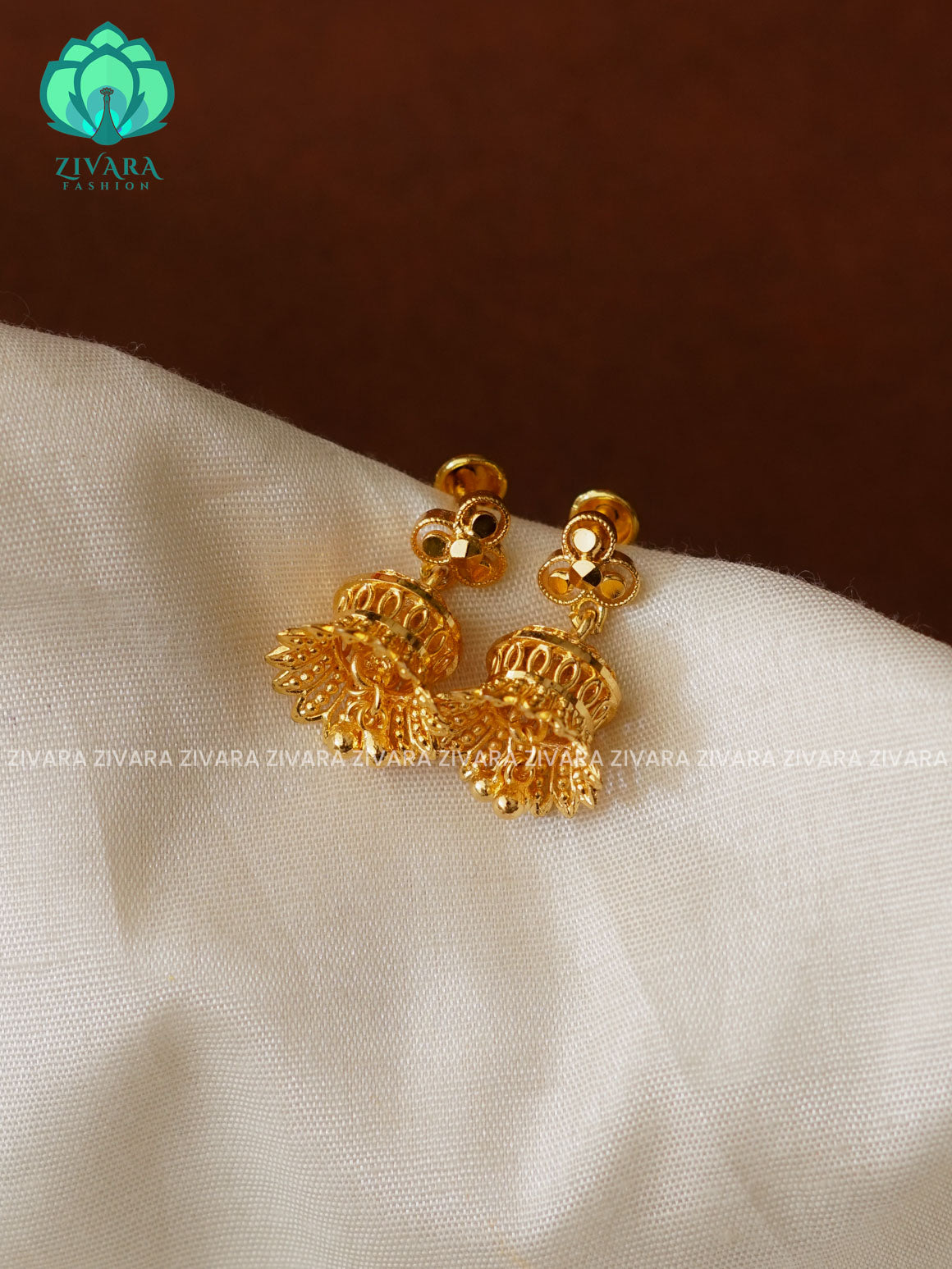 SMALL SIZE KIDS FRIENDLY SCREW TYPE- TRADITIONAL PREMIUM GOLD  polish JHUMKA- latest jewellery collection- zivara fashion