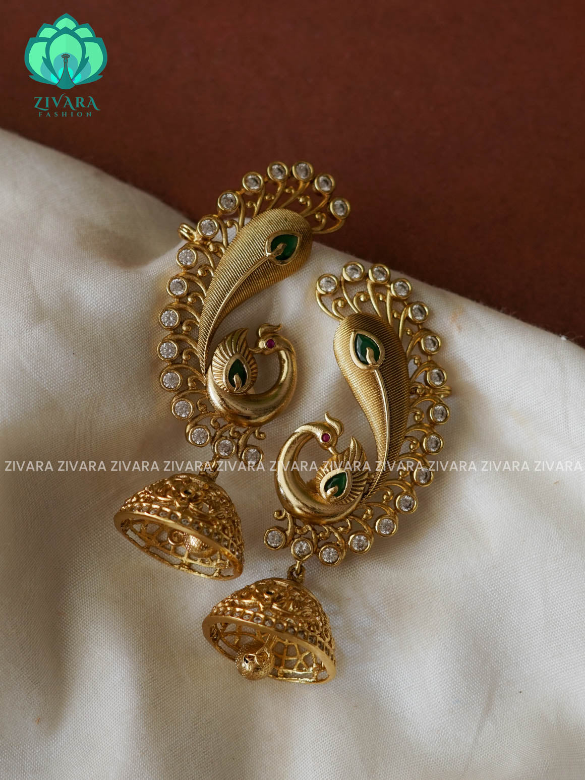 EARCUFF PEACOCK TRADITIONAL PREMIUM MATTE  polish JHUMKA- latest jewellery collection- zivara fashion