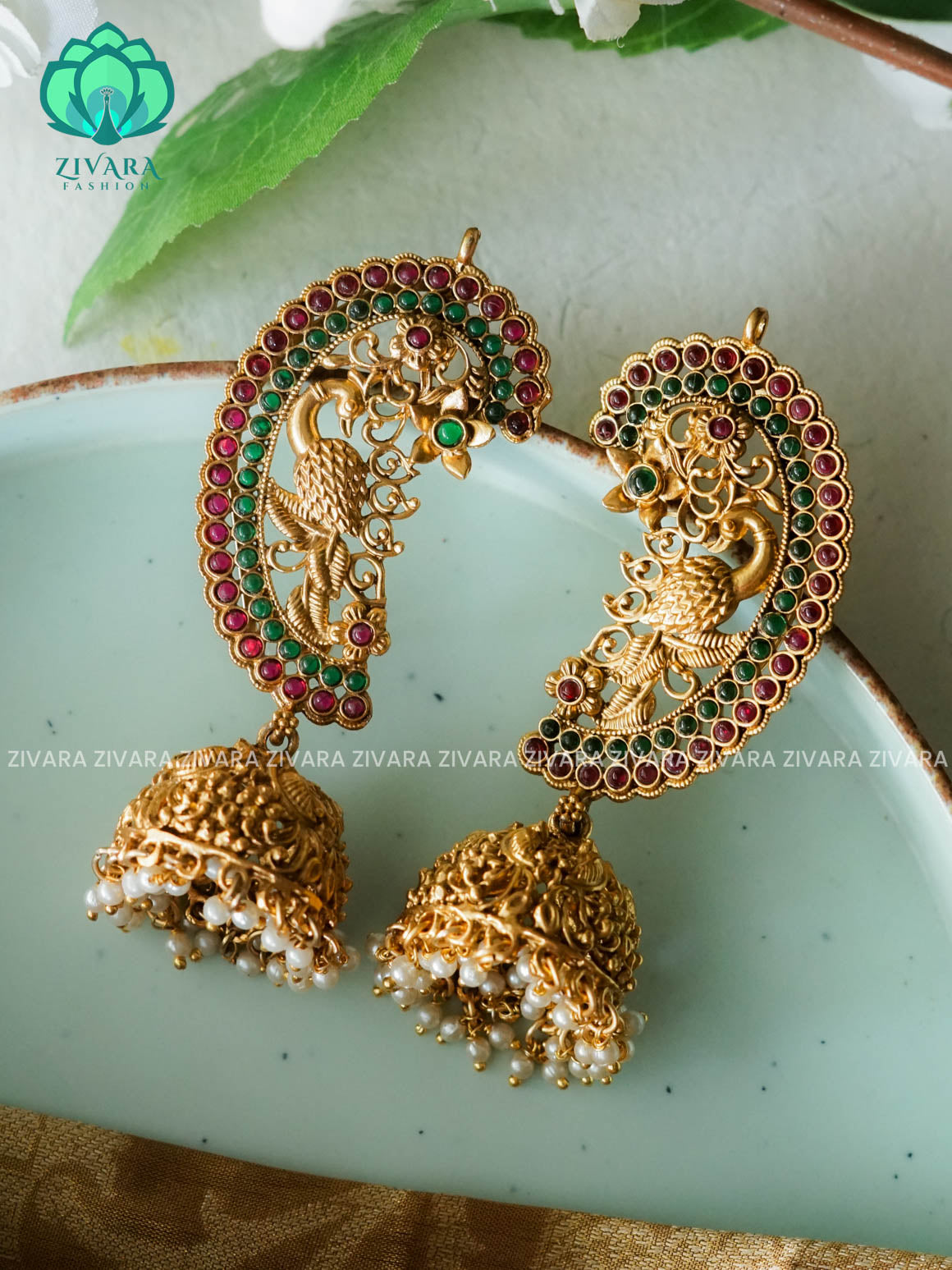 BIG EARCUFF PEACOCK NORMAL Matte finish bridal matte jhumkas-latest jewellery collection