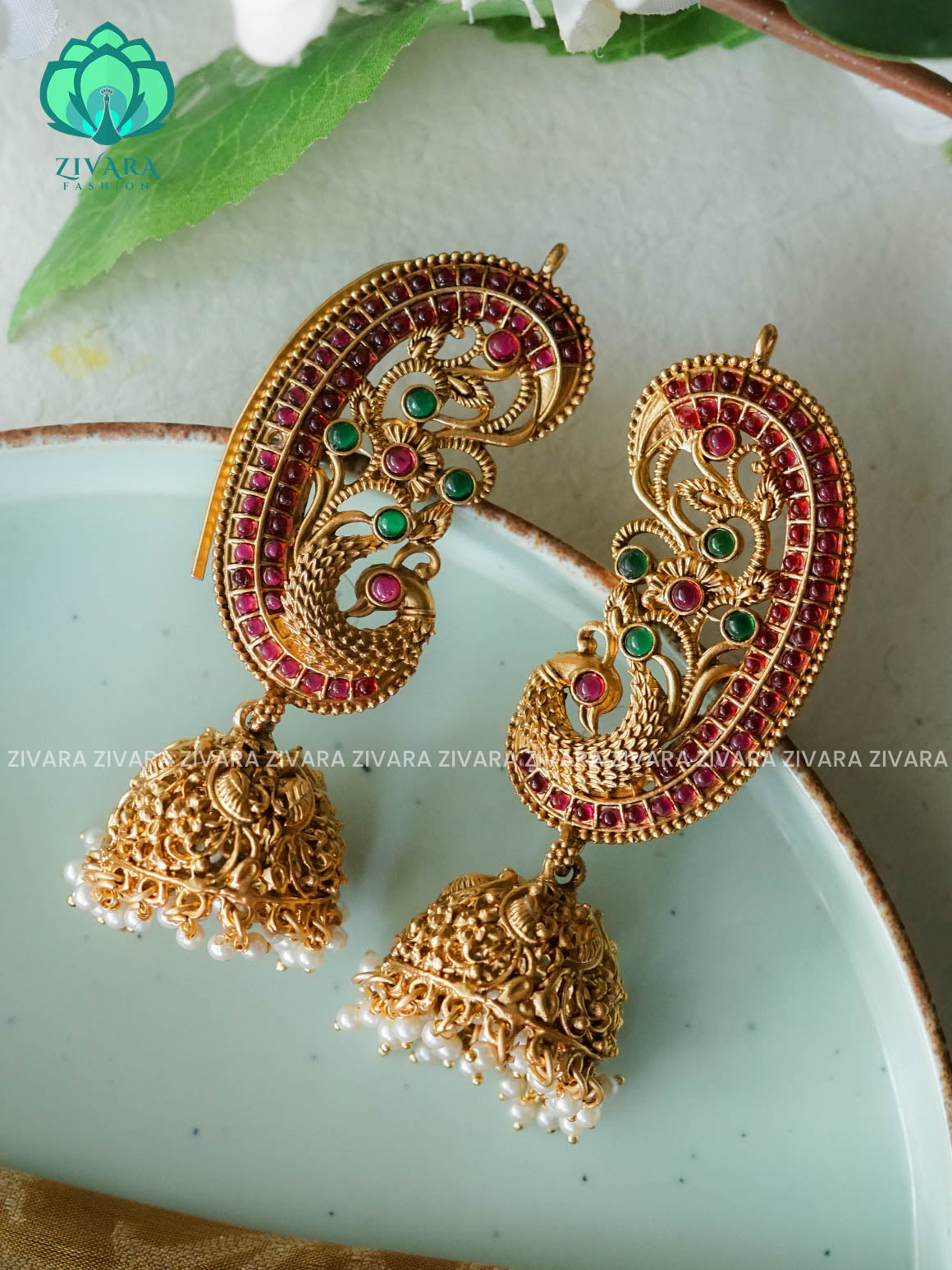 BIG EARCUFF PEACOCK NORMAL Matte finish bridal matte jhumkas-latest jewellery collection
