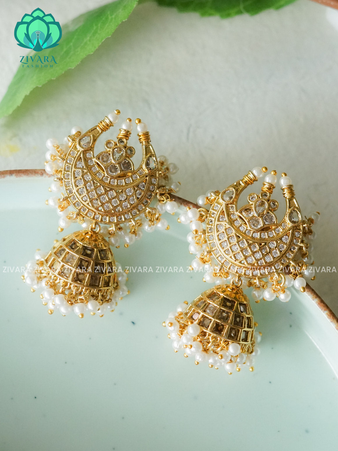 White  Moon- Bridal PREMIUM MATTE  polish JHUMKA- latest jewellery collection- zivara fashion