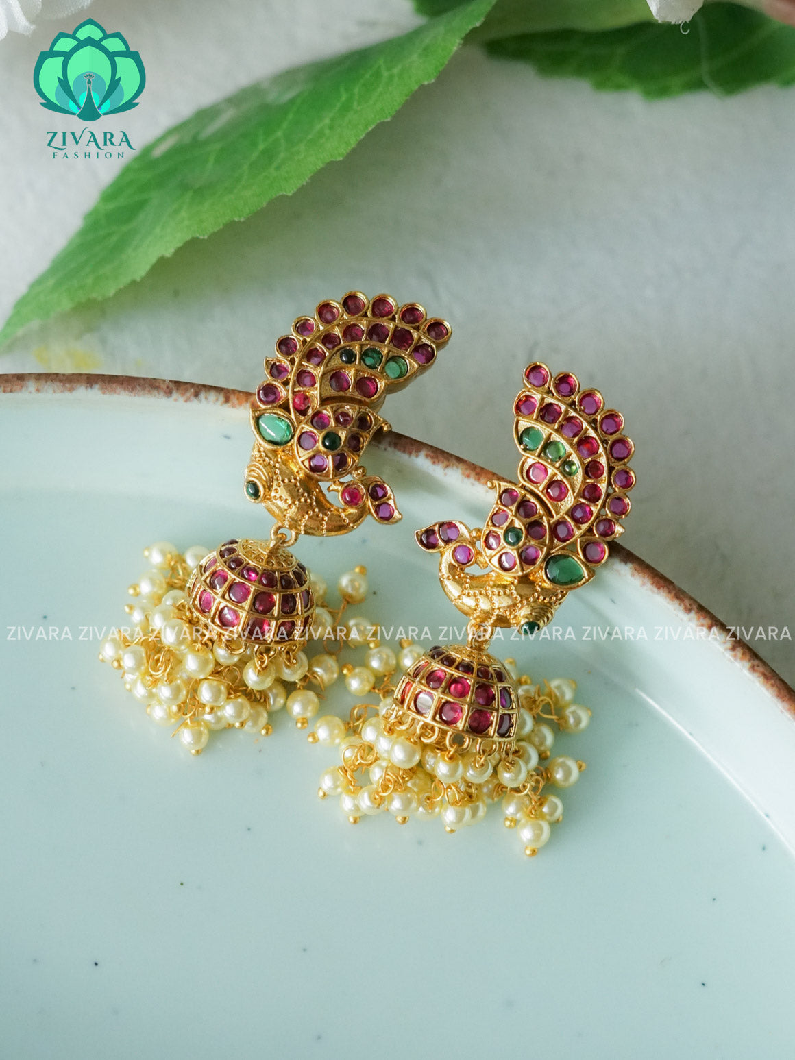 REAL KEMP peacock jhumka- TRADITIONAL PREMIUM MATTE  polish JHUMKA- latest jewellery collection- zivara fashion